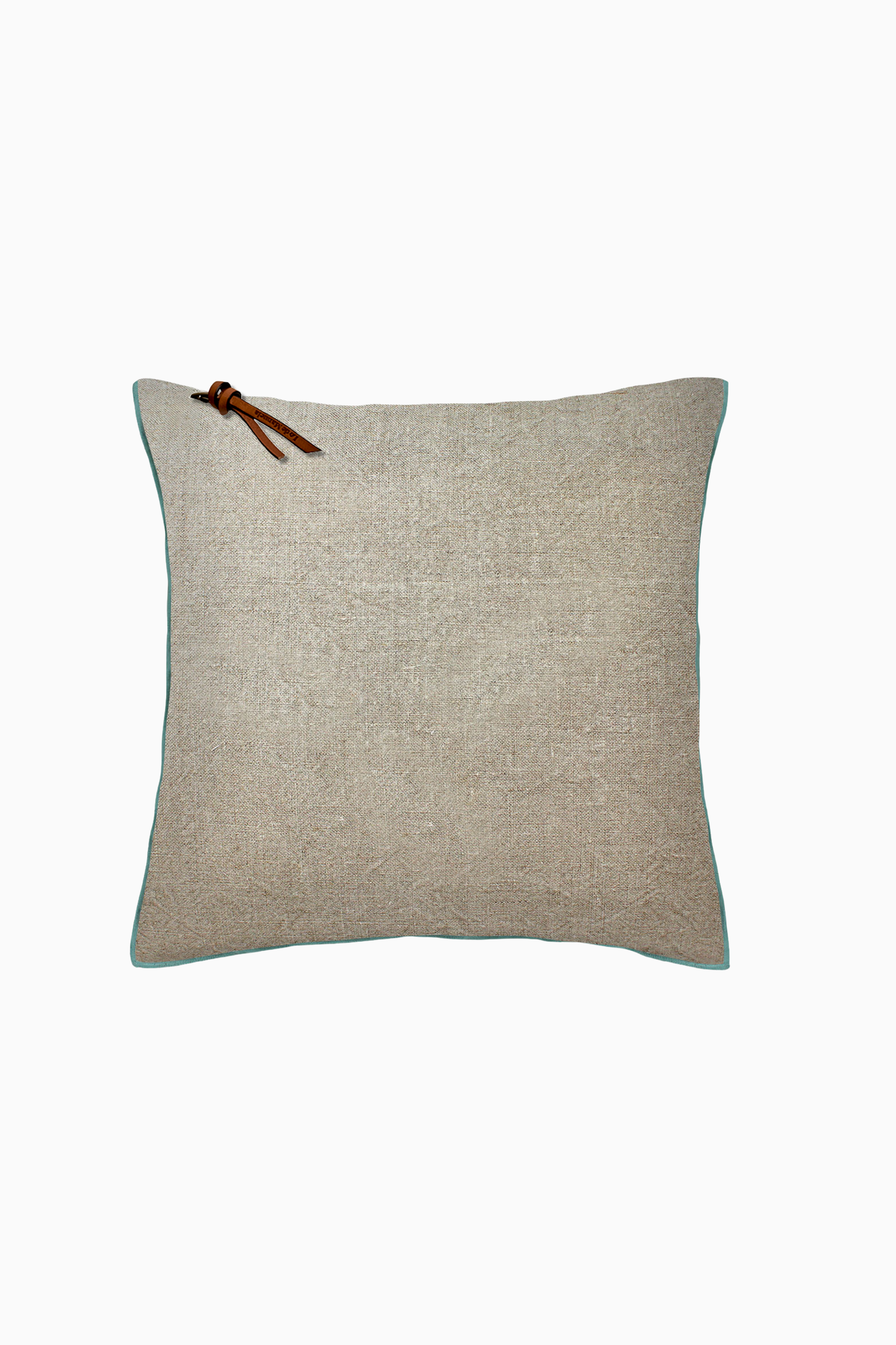 Funda De Cojín · Puro Lino Lavado · Natural/Verde Agua