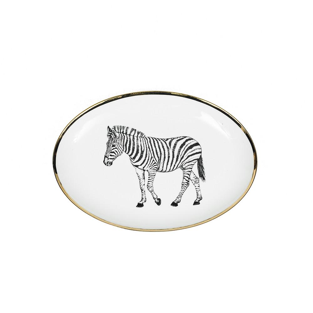 Fuente ovalada pequeña de porcelana de limoges con diseño cebra Lo de Manuela