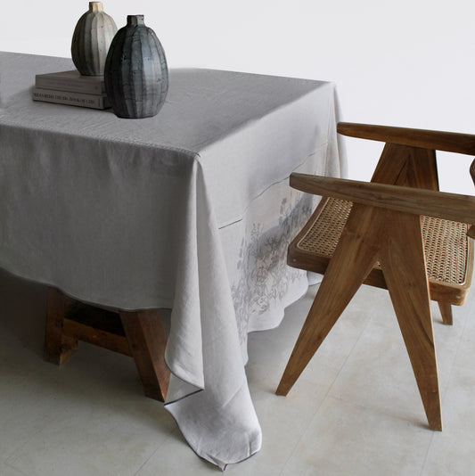 Mantel Bordado · Puro Lino lavado · Diseño Lavándula