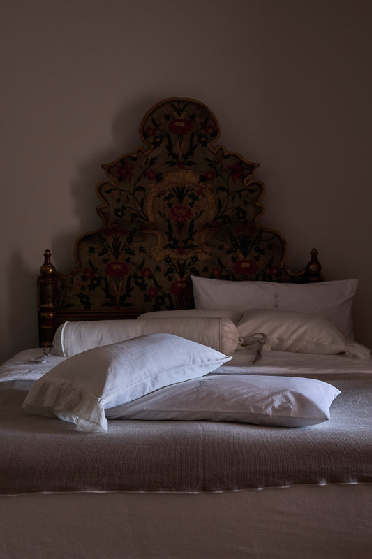 Funda De Almohada · Algodón Lavado · Flor · Color Marfil