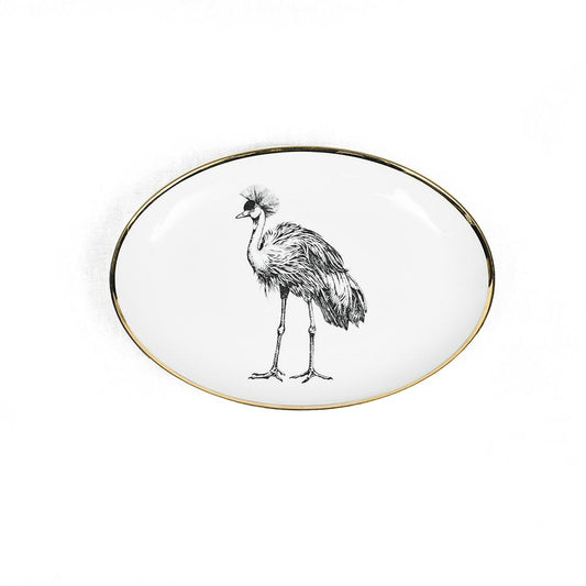 Fuente ovalada pequeña de porcelana de limoges con diseño grulla Lo de Manuela