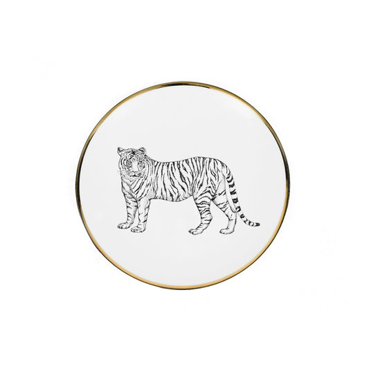 Plato de postre · Porcelana de Limoges · Diseño tigre